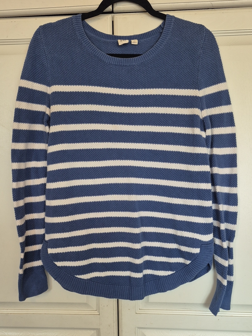 Women's Blue and White Striped Knit Sweater 100% Cotton